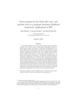 Power Analysis for the Wald, LR, Score, and Gradient Tests in a Marginal Maximum Likelihood Framework: Applications in IRT