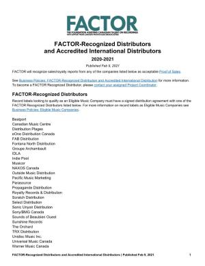FACTOR-Recognized Distributors and Accredited International Distributors