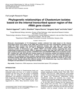 Phylogenetic Relationships of Chaetomium Isolates Based on the Internal Transcribed Spacer Region of the Rrna Gene Cluster