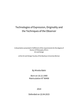 Technologies of Expression, Originality and the Techniques of the Observer