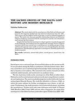 The Sacred Groves of the Balts: Lost History and Modern Research