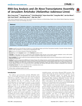 RNA-Seq Analysis and De Novo Transcriptome Assembly of Jerusalem Artichoke (Helianthus Tuberosus Linne)