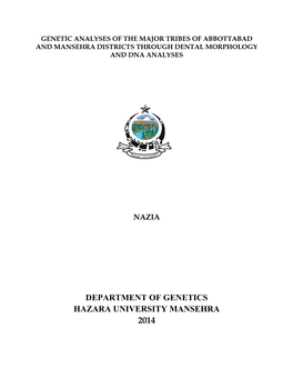 Department of Genetics Hazara University Mansehra 2014 Hazara University Mansehra
