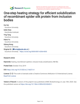One-Step Heating Strategy for Efficient Solubilization of Recombinant Spider