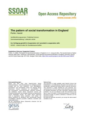 The Pattern of Social Transformation in England Perkin, Harold