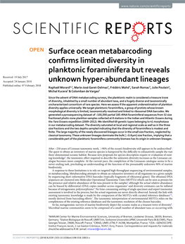 Surface Ocean Metabarcoding Confirms Limited Diversity in Planktonic Foraminifera but Reveals Unknown Hyper-Abundant Lineages