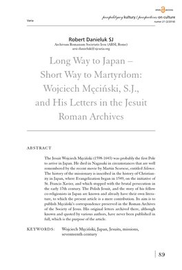 Short Way to Martyrdom: Wojciech Męciński, S.J., and His Letters in the Jesuit Roman Archives