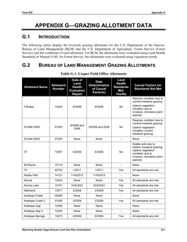 Appendix G–Grazing Allotment Data