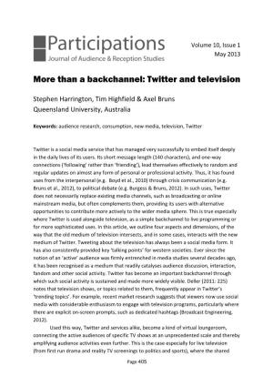 Than a Backchannel: Twitter and Television
