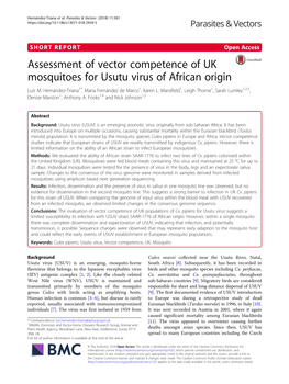 Assessment of Vector Competence of UK Mosquitoes for Usutu Virus of African Origin Luis M