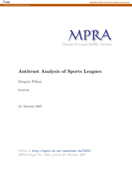 Antitrust Analysis of Sports Leagues