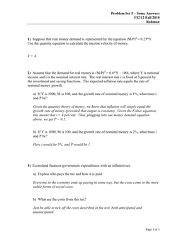 Problem Set 5 – Some Answers FE312 Fall 2010 Rahman
