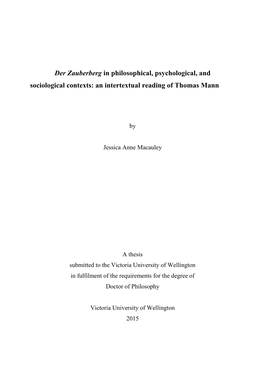 Der Zauberberg in Philosophical, Psychological, and Sociological Contexts: an Intertextual Reading of Thomas Mann