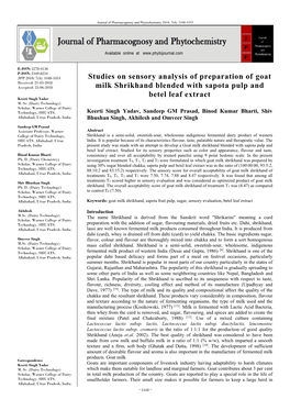 Studies on Sensory Analysis of Preparation of Goat Milk Shrikhand