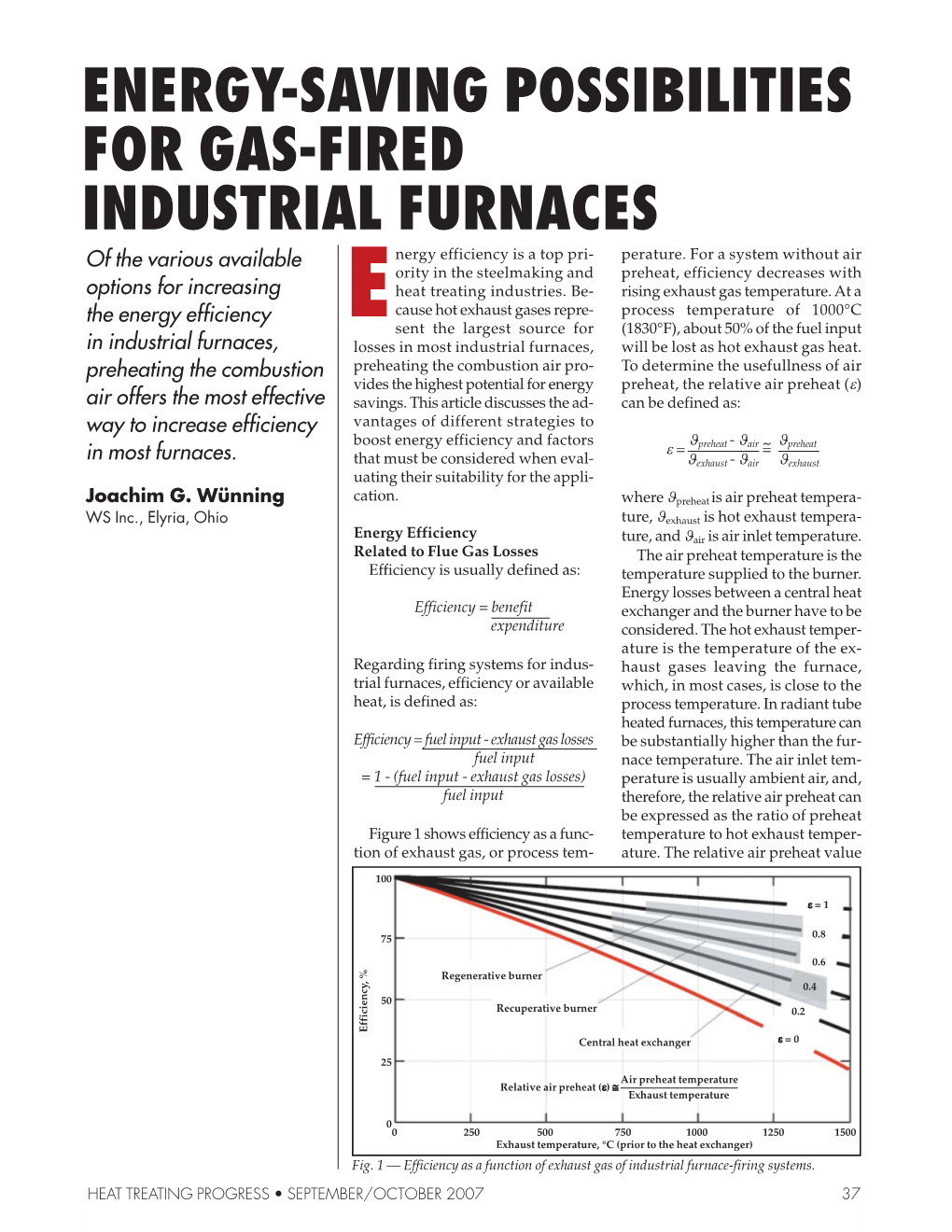 ENERGY-SAVING POSSIBILITIES for GAS-FIRED INDUSTRIAL FURNACES of the Various Available Nergy Efficiency Is a Top Pri- Perature