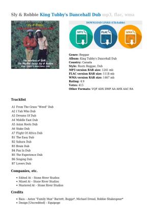 Sly & Robbie King Tubby's Dancehall Dub Mp3, Flac