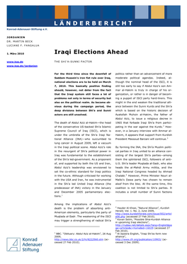 Iraqi Elections Ahead the SHI’A-SUNNI FACTOR