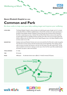 Queen Elizabeth Hospital SE18 4QH Common and Park Do These Walks to Help Meet Your Daily Walking Target and Improve Your Wellbeing