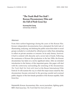 Korean Documentary Film and the Fall of Park Geun-Hye