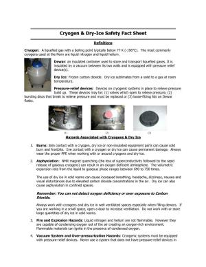 Cryogen & Dry-Ice Safety Fact Sheet