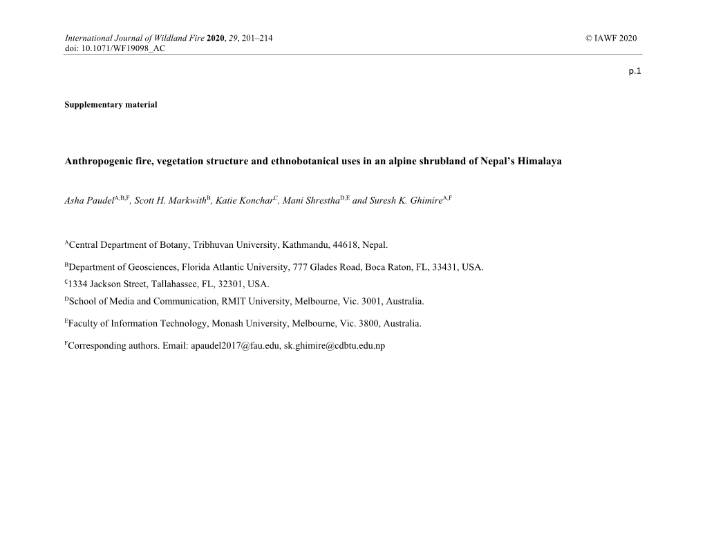 Anthropogenic Fire, Vegetation Structure and Ethnobotanical Uses in an Alpine Shrubland of Nepal’S Himalaya