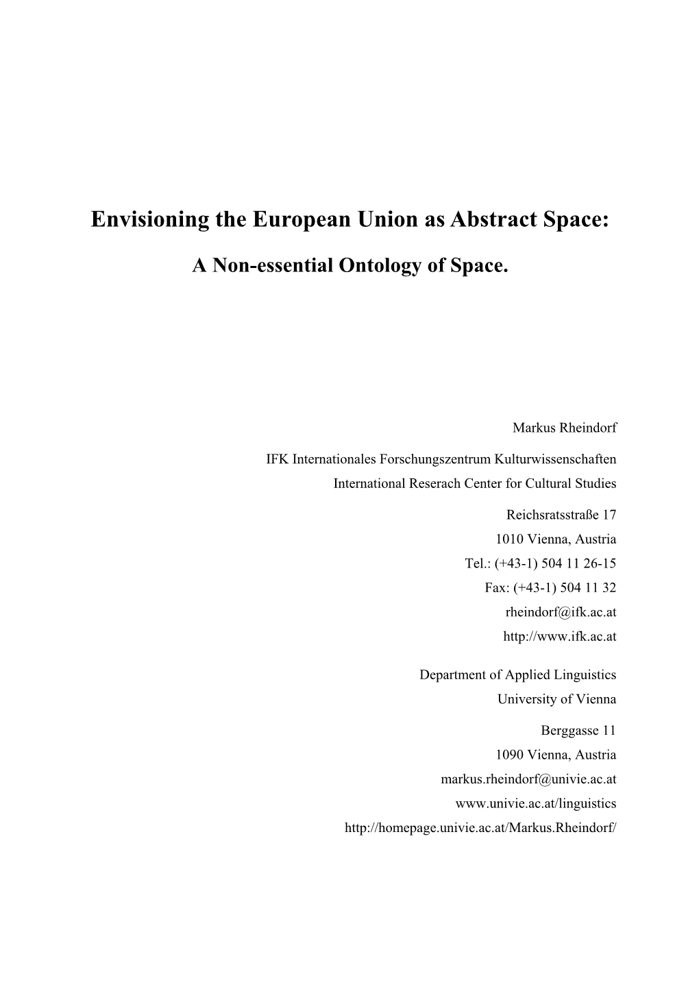 Envisioning the European Union As Abstract Space