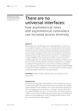 There Are No Universal Interfaces: How Asymmetrical Roles and Asymmetrical Controllers Can Increase Access Diversity
