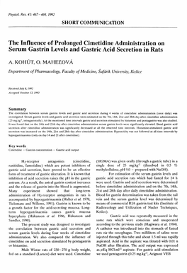 The Influence of Prolonged Cimetidine Administration on Serum Gastrin Levels and Gastric Acid Secretion in Rats