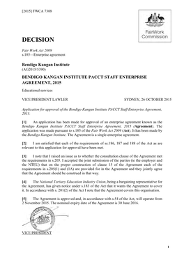 Bendigo Kangan Institute PACCT Staff Enterprise Agreement 2015