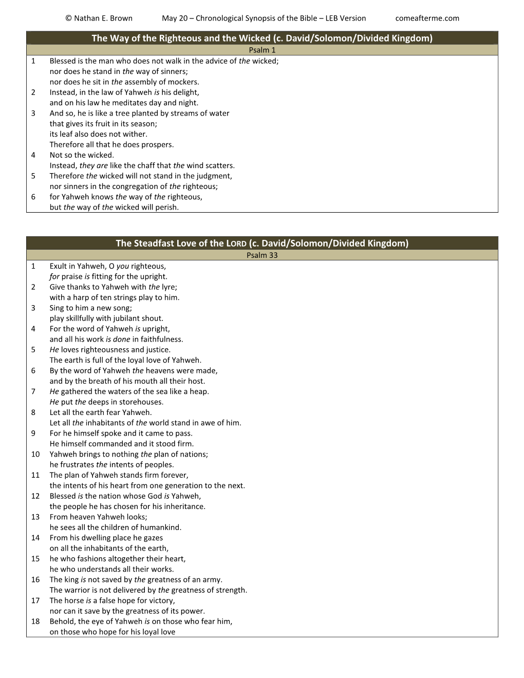 140 May 20 Chronological Synopsis of the Bible