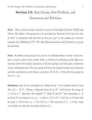 Section I.9. Free Groups, Free Products, and Generators and Relations
