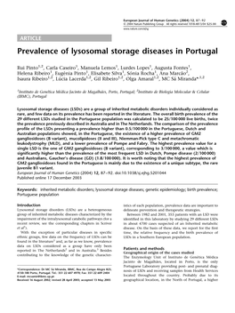 Prevalence of Lysosomal Storage Diseases in Portugal
