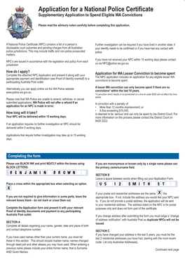 Application for a National Police Certificate Supplementary Application to Spend Eligible WA Convictions