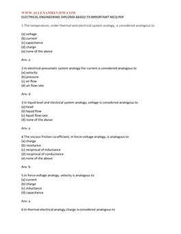 Electrical Engineering Diploma Based 73 Important Mcq Pdf