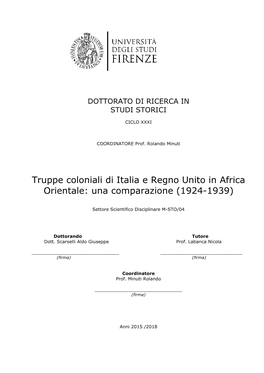 Scarselli, Truppe Coloniali Di Italia E Regno Unito in Africa Orientale