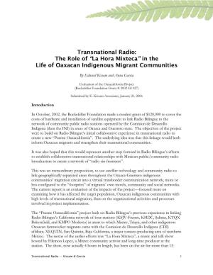 Transnational Radio: the Role of “La Hora Mixteca” in the Life of Oaxacan Indigenous Migrant Communities