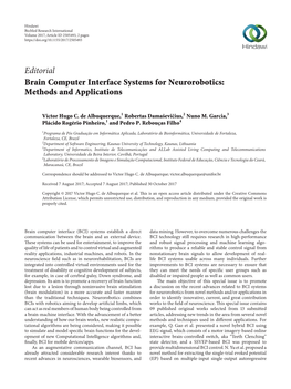 Editorial Brain Computer Interface Systems for Neurorobotics: Methods and Applications
