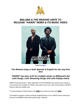 Maluma & the Weeknd Unite to Release "Hawái" Remix & Its