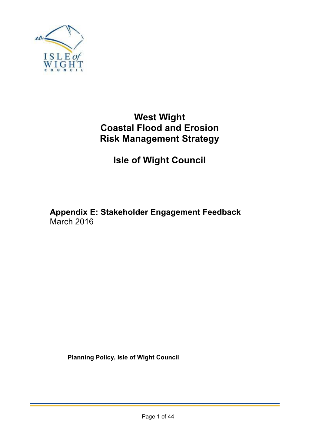 West Wight Coastal Flood and Erosion Risk Management Strategy Isle Of