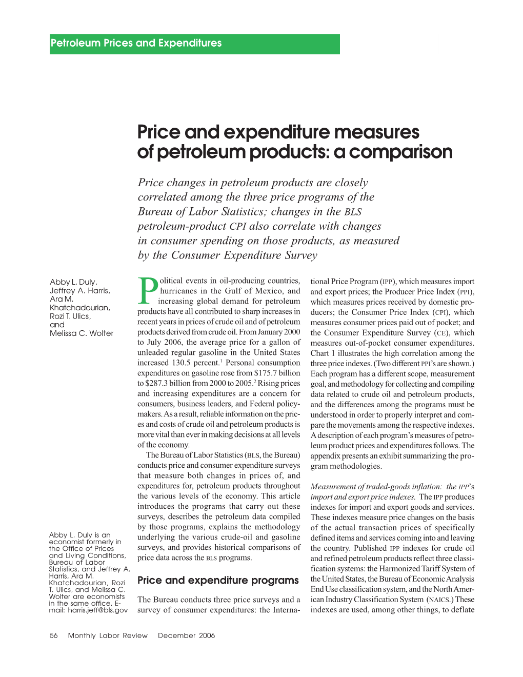 Price and Expenditure Measures of Petroleum Products: a Comparison