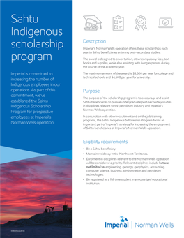 Sahtu Indigenous Scholarship Program Forms an Norman Wells Operation