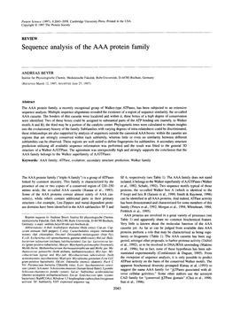 Sequence Analysis of the AAA Protein Family