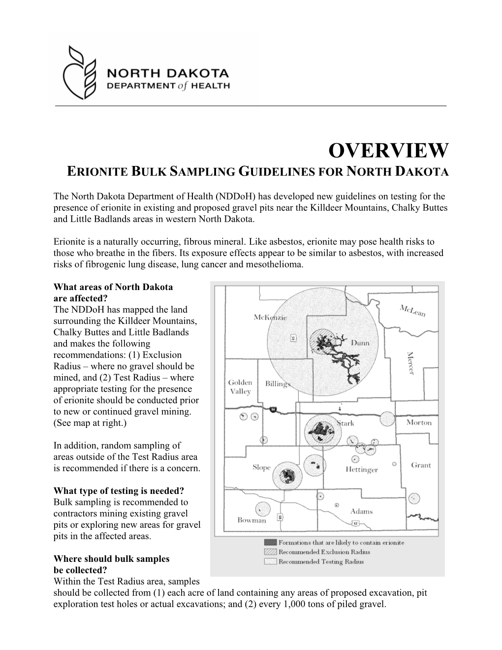 Overview of Erionite Sampling Guidelines