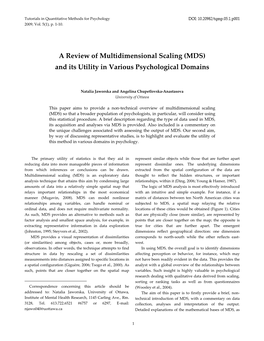 A Review of Multidimensional Scaling (MDS) and Its Utility in Various Psychological Domains