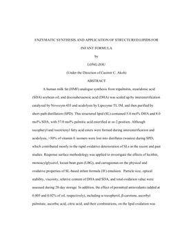 Enzymatic Synthesis and Application of Structured Lipids For