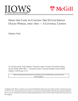 The Dutch Indian Ocean World, 1600-1800 — a Littoral Census