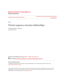 Protein Sequence-Structure Relationships Sumudu Pamoda Leelananda Iowa State University