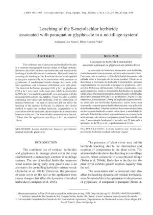 Leaching of the S-Metolachlor Herbicide Associated with Paraquat Or Glyphosate in a No‑Tillage System1