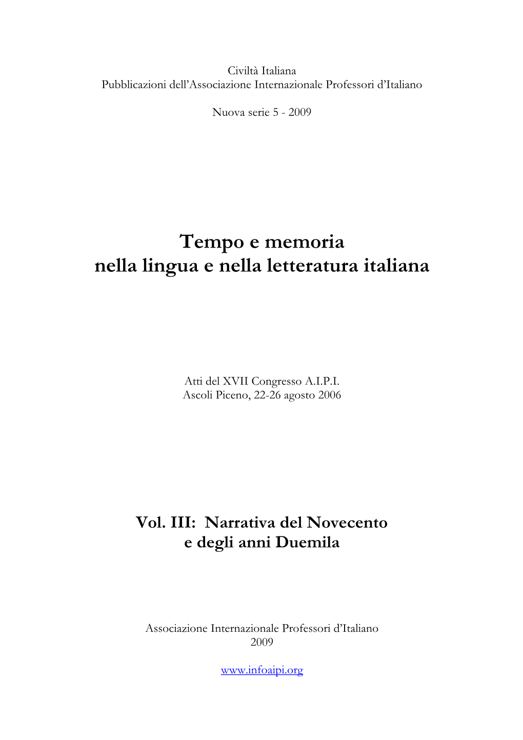 Tempo E Memoria Nella Lingua E Nella Letteratura Italiana