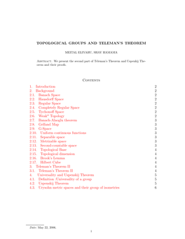 TOPOLOGICAL GROUPS and TELEMAN's THEOREM Contents 1